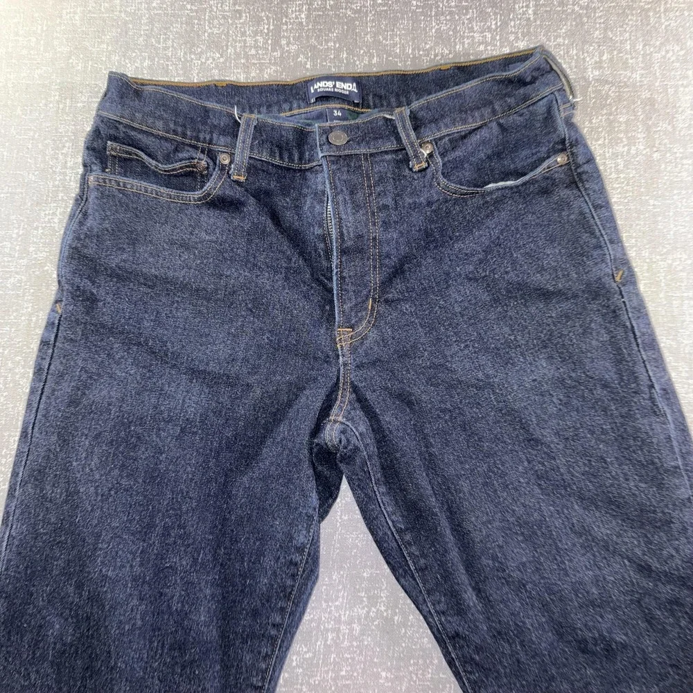 Lands' End Square Rigger Jeans Mens 35x30 Blue Flannel Lined Straight Leg Denim